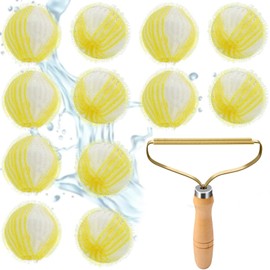 Lint Balls Washing Machine, Pack of 12 Lint Balls 35 mm with Wooden Handle Lint Remover, Reusable Lint Ball for Washing Machine, Anti Lint Balls, Removes Lint Pet Hair