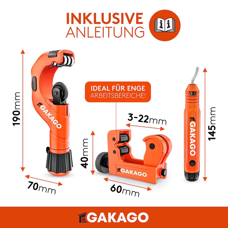 Gakago Pipe Cutter Set 3-50 mm with Deburring – Versatile