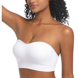 PRETTYWELL Strapless Bra for Women Comfort Non-Slip Seamless Padded Bandeau Bras Wireless Tube Top Bra with Multi-Way Straps White