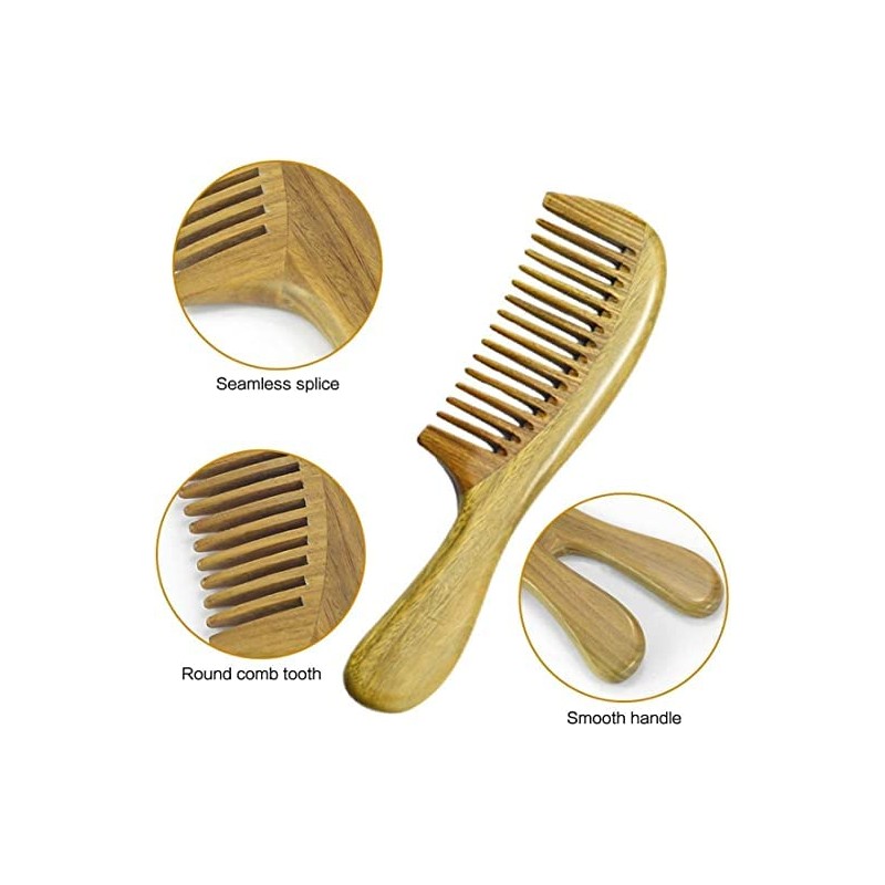 EQLEF Green sandalwood wide-tooth no static handmade comb (20cm)