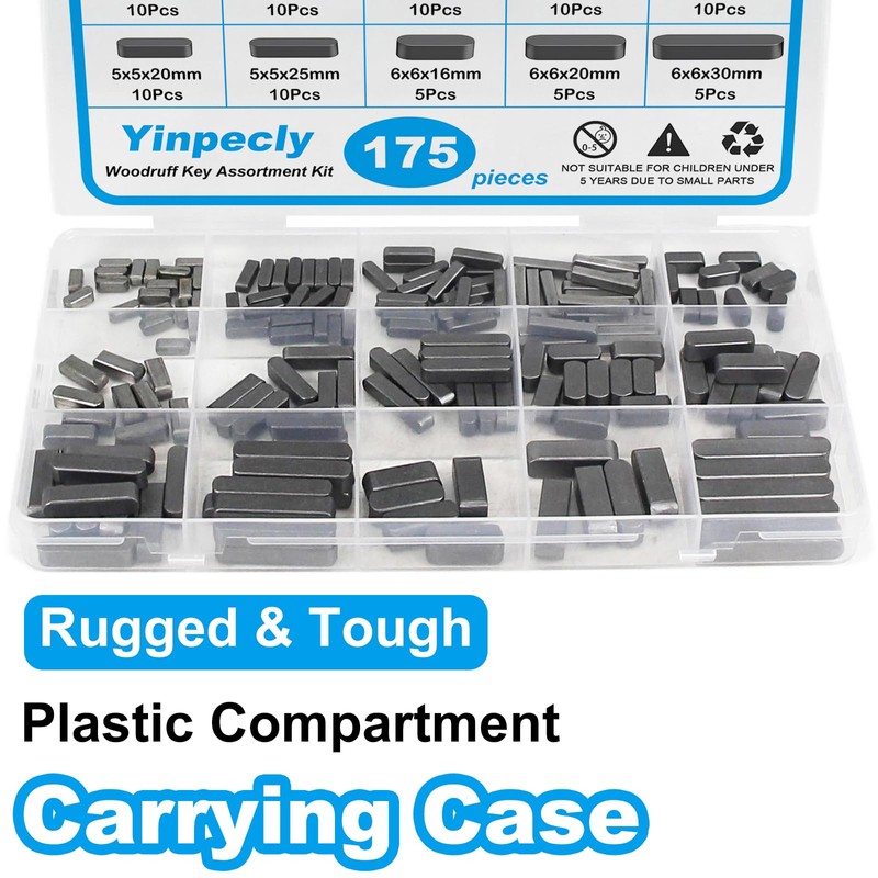 175pcs Woodruff Key Stock Assortment, 15 Size Popular Sizes Carbon