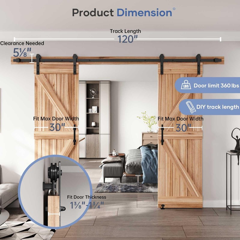 EaseLife 10 FT Double Sliding Barn Door Track and Handle
