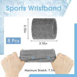 8 Pcs Sports Wrist Sweat Bands for Men & Women， Absorbent Wrist Sweatbands Tennis Wristbands, Elastic Wrist Bands for Sweat for Basketball Tennis Football Gym Running Working Out