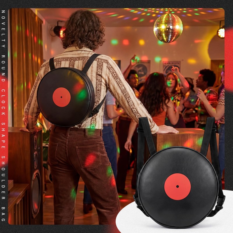 Reginary Vinyl Record Backpack Round Novelty Music Bag with Adjustable