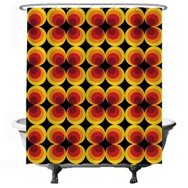 Ulticool - Shower Curtain – Retro Vintage Flowers Antique Flowers – 180 x 200 cm – Bathroom Curtain – Washable – Anti-Mildew – with 12 White Rings – Orange Yellow