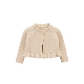 Lilax Baby Girls' Knit Long Sleeve Ruffled Cardigan, Button Closure Bolero Shrug(Beige,12-18M)