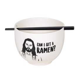 Enesco Our Name is Mud Jesus Can I Get a Ramen Bowl and Chopsticks Set, 5.25 Inch, Black and White