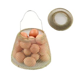 OBELGEOYA Collapsible Round Egg Basket - Metal Wire Storage with Handles, Perfect for Hanging & Family Farm Gathering - Gloden Basket for Chicken Farm, Holds 25 eggs, Small