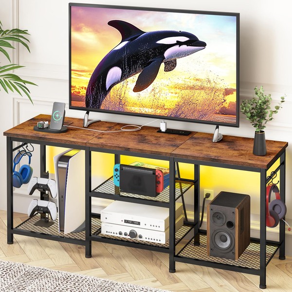 YGEOMER TV Stand Entertainment Center for 55 Inch TVs, with