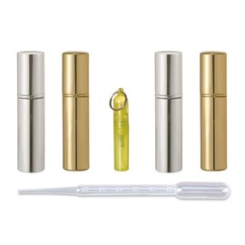 Riverrun Gold and Silver Purse/Travel Empty Refillable Perfume Atomizers, Bonus Key Chain Bottle 10ml .33 oz (Set of 2 Bottles of Each Color)