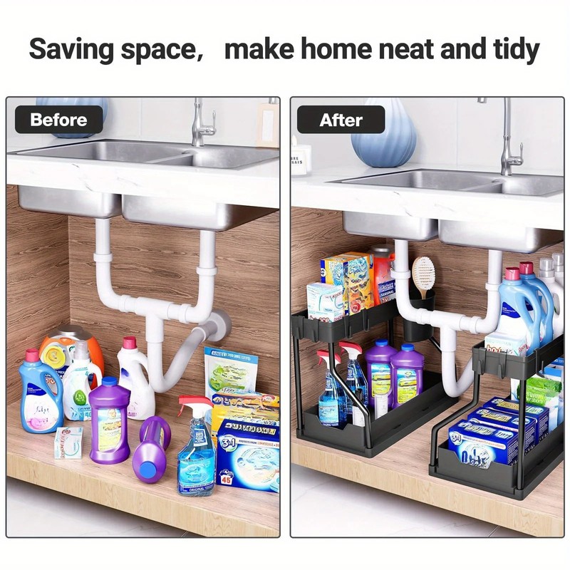 OrganiMax Kitchen Sink Organizer Rack – Sliding Multi-Tier Shelves for