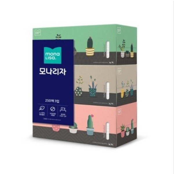 250 sheets of facial tissues, 3 packs, 1 pack, tissue