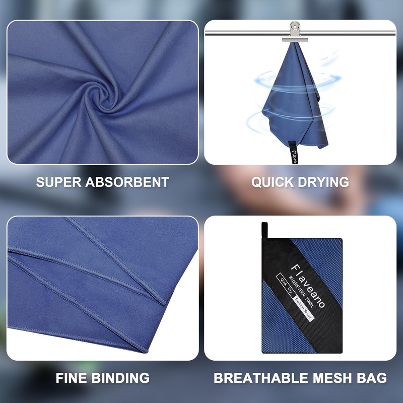 Flaveano Microfibre Towel, Travel Towel Set of 3 (180x90cm, 80x40cm,