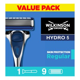 WILKINSON SWORD - Hydro 5 Razor and Blades For Men | Pack of 9 Razor Blade Refills and Handle | Hydrating Gel & Precision Trimmer