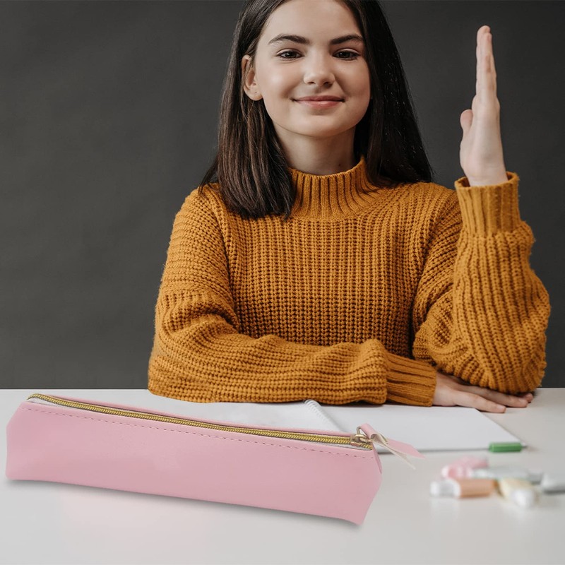ALLY-MAGIC Leather Pencil Case Coloured Slim Pencil Case with Metallic