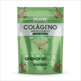 Colágeno Hidrolizado Con Spirulina 500 Grs Flow Sabor Menta - Té Verde                                                                                