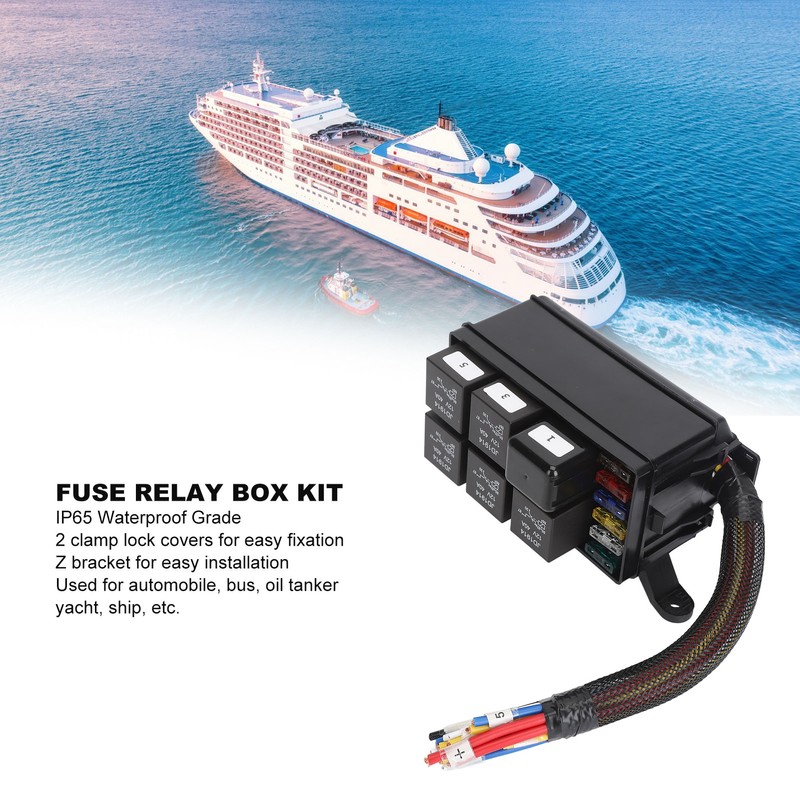 12V Fuse and Relay Box Kit 6Pcs 4 Pin Relays