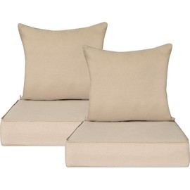 SunCula Outdoor Deep Seat Cushion Set of 2, 22" x 24",Patio Furniture cuhions, Olefin Fabric Slipcover and Sponge Foam for Chair, Sofa, and Couch-Tan (2 Seats+2 Backs)