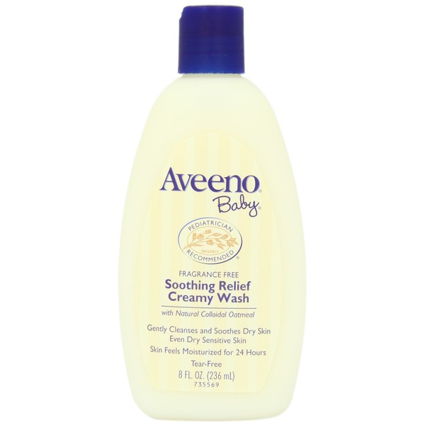 Aveeno Baby Soothing Relief Creamy Wash, Fragrance Free, 8 Fl Oz (Pack of 2)