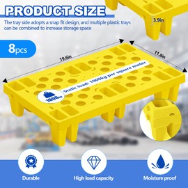 Singhoow 8 Pcs Plastic Pallets for Basement Storage 19.6 x 11.8 x 3.9 Inch Nestable Moisture Waterproof Lightweight Floor Pallets with Breathable Grid for Indoor Outdoor Supermarket Warehouse (Yellow)