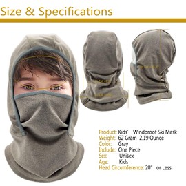 Woogwin Kids Balaclava Ski Face Mask Windproof Neck Warmer Winter Fleece Face Scarfare Gaiter for Boys Girls（Grey）