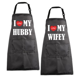 MBMSO Hubby Wifey Apron Sets His And Hers Aprons for Couples Wedding Gift for Newlyweds I Love My Wifey Hubby Cooking Kitchen Apron (Hubby Wifey Apron-Sets)
