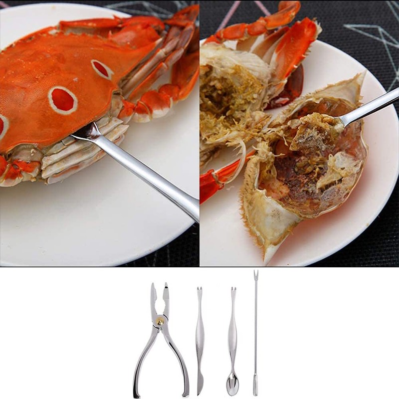 Set of 4 Stainless Steel Seafood Tool, Lobster Crab Cracker,