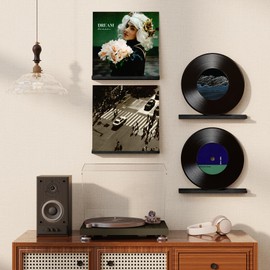 RICHFOCUS Vinyl Wall Mount, 6 Pack Solid Wood Record Shelf, Album Record Holder Display, 12 inch Floating Shelves for Wall, Magazine Shelf, Kids Bookshelf for Bedroom, Living Room, Black