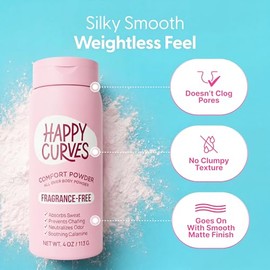 HAPPY CURVES Comfort Powder Talc Free Anti Chafe Body  Foot Powder Deodorant to Control Inner Thigh Chafing, Private Areas, and All Over Body for...  