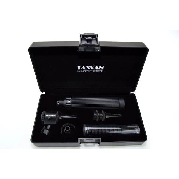 TAXXAN Black Otoscope ENT Diagnostic Set with Metal Adapter to