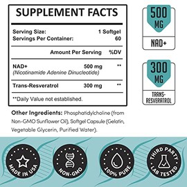 Rhamoph Liposomal NAD+ 800 mg con Trans-Resveratrol 300 mg, absorción máxima, suplemento potenciador real de NAD+ para un envejecimiento saludable, en