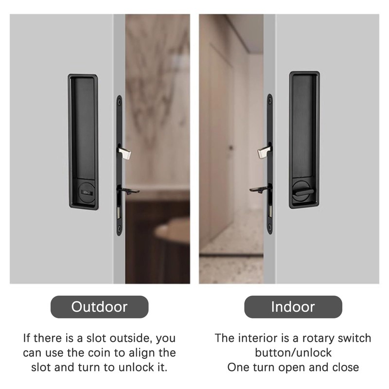 Pocket Door Lock Hardware with Pull, Recessed Handle Latch,Invisible Sliding