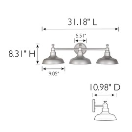Design House 520312 Kimball Industrial Farmhouse 3-Light Indoor Bathroom Vanity Light with Metal Shades for Over the Mirror, Galvanized Paint