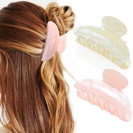 CAKURE Acrylic Claw Clips Pink Hair Clips Cute Hair Claw Barrettes Medium Nonslip Hair Claw Hair Accessories for Women and Girls (Pack of 2) (e-beige&pink)