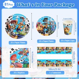 81 Pcs Party Decorations, Blue Dog Party Supplies Tableware Set Birthday Decorations Included Party Plates Cups and Napkins Table Cloth Banner for 20 Guests Boys Girls Chrildren