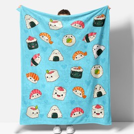 Sushi Blanket Gifts for Women Girls Mom Birthday Christmas Valentine Present Cute Pattern Theme Decor Home Bedroom Living Room Couch Bed Sofa Soft Cozy Lightweight Fleece Kids Adult Teen Throw 60"x50"
