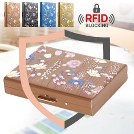 Y YONGYUAN Credit Card Holder Wallet Pro Max Upgraded | 10 Card Slots | RFID Blocking Metal Wallet for Men & Women | Ultra-Slim Design | Easily Removable Money & Cards (10 Card/Rose Gold/Flower)