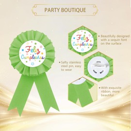 Feliz Cumpleaños Tinplate Badge, Happy Birthday Button Pin, Green Rosette Birthday Badge Pin for Boy Girl, Brooch Buttons for Funny Birthday Party Celebration