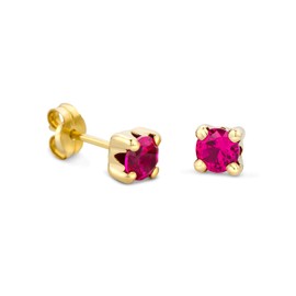 Orovi Gold Stud Earrings for Women - Solid 9k /375 Yellow Gold - Red Ruby Earrings - July Birthstone - Hypoallergenic