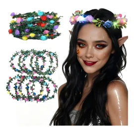 10pz Diadema Corona Flores Luz Led Fiesta Festival