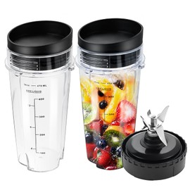 Replacement for Ninja Blender 16oz Cups Scale with Sealing Cap and 6 Fins Extractor Blade Compatible with Nurti Ninja Blenders BL660 BL663 BL663CO BL665Q BL740 BL770 (Pack of 5)