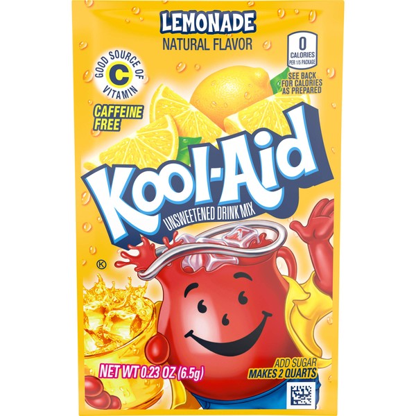 Kool-Aid Lemonade Flavored Unsweetened Caffeine Free Drink Mix, 48 Count (Pack of 2)