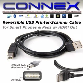 Universal CONNEX- 3 Ft. Printer Scanner Cable - 90 degree reversible- Universal