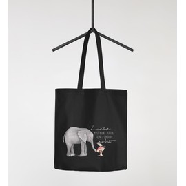 Moonworks® Jute Bag Love Must Not Be Perfect But Real Elephant Mouse Gift Bag Cotton Bag Fabric Bag Carry Bag Moonworks® Black 2 Long Handles