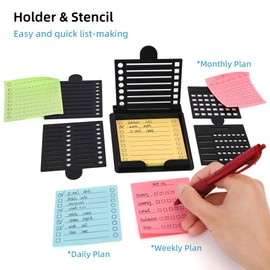 JANLOVE Sticky Note Holder Compatible with Post It Notes, 3x3 Sticky Note Stencil Dispenser with Template, Memo Pad Organizer with Five Line Box Drawing Template for Home and Office