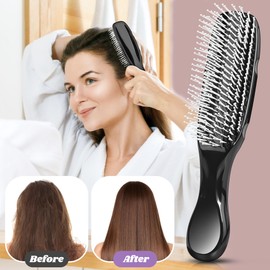 Hair Brush, Wet Dry Datangling Hair Brushes for Women Men with Frizzy Curly Thick Hair, Double Length Bristles for Deep Brush and Massage Scalp, Lightweight, Travel Hairbrushes (Black)