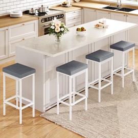 HOOBRO Bar Stools, 24.8-Inch Height Stools, Breakfast Bar Stools, Kitchen Bar Chairs, 2" Thick Upholstery, for Kitchen, Dining Room, Cafe, Bar Counter, White and Gray WG21BY01
