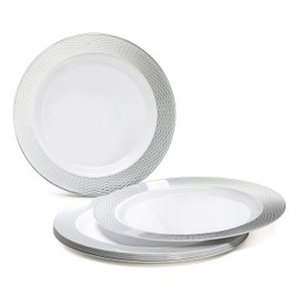 " OCCASIONS" 300 Pcs Set & 60 GuestWedding Disposable Plastic Plate & Silverware Combo Set (Diamond White & Silver plates, Silver Silverware)