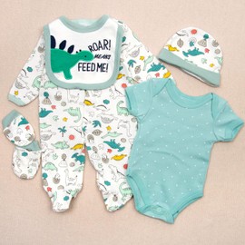 PEDOLLTREE Reborn Baby Doll Clothes Dinosaurs 5 Pcs Set for 17-22 Inch Baby Doll Clothes Outfits Accessories Newborn Boy&Girl