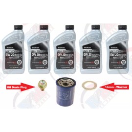 GENUINE 0W-20 Synthetic Oil (5 qts) + Honda Oil Filter + Drain - Oil Change Kit